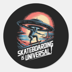 Adesivo Redondo Patinador de Skate Alien Ufo é Ficção Científica U