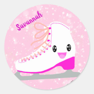 Adesivo Redondo Patinador Personalizado De Ice Rosa Kawaii