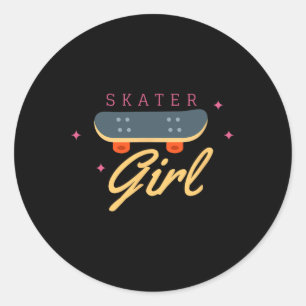 Adesivo Redondo Patinador Skate Patinação Para Presente De Menina