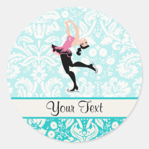 Adesivo Redondo Patinagem no gelo da cor damasco da cerceta