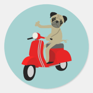Adesivo Redondo Patinete do Pug