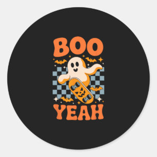 Adesivo Redondo Patinete Fantasma Boo Yeah Engraçado Halloween Ska