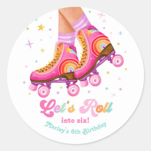 Adesivo Redondo Patins Vamos Rolar Menina de Aniversário de Patina