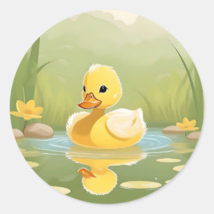 Adesivo Redondo Pato Amarelo-Fofo em um Dia Tranquilo
