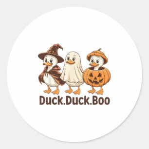 Adesivo Redondo Pato Boo Engraçado Feliz Fedorento Halloween Retro