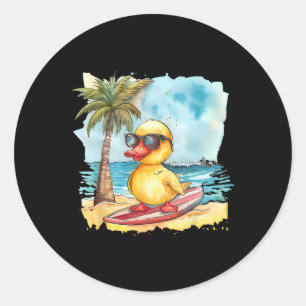 Adesivo Redondo Pato de Borracha Surfando Verão Surfista Praia Pat