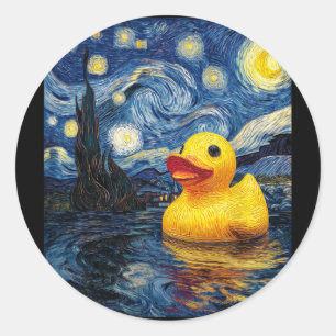 Adesivo Redondo Pato de Borracha Van Gogh Estilo Noite Estrelada