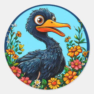 Adesivo Redondo Pato de desenho animado fofo