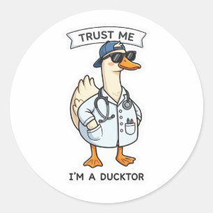 Adesivo Redondo Pato Doutor Médico Divertido