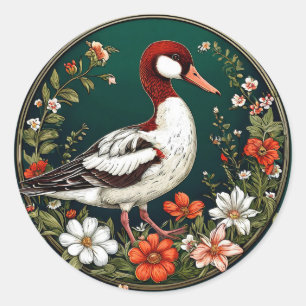 Adesivo Redondo Pato Elegante Rodeado por Flores Vibrantes