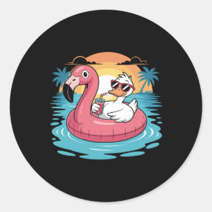 Adesivo Redondo Pato Engraçado Flamingo Havaiano Flutuador Praia V