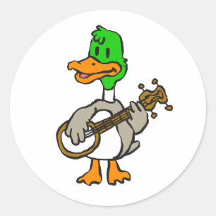 Adesivo Redondo Pato engraçado tocando banjo escolher cor de fun