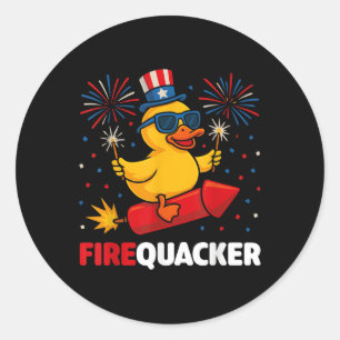 Adesivo Redondo Pato Firequacker Patriótico de 4 de Julho