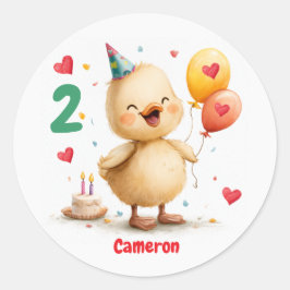 Adesivo Redondo Pato Fofo, 2º Aniversário, Personalizado