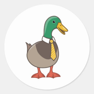Adesivo Redondo Pato Mallard de Desenho Animado Fofo com Gravata