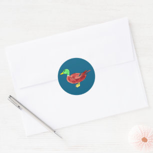 Adesivo Redondo Pato-Marreco com Cabeça Verde em Aquarela