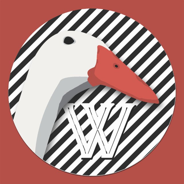 Adesivo Redondo Pato Monograma Padrão de Pinstripes Pretas e Branc (Criador carregado)