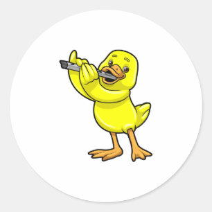 Adesivo Redondo Pato na Música com Flute