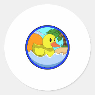 Adesivo Redondo Pato na praia com palmeiras.PNG