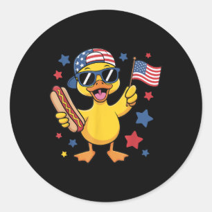 Adesivo Redondo Pato Patriótico Engraçado Bandeira Dos EUA 4 De Ju