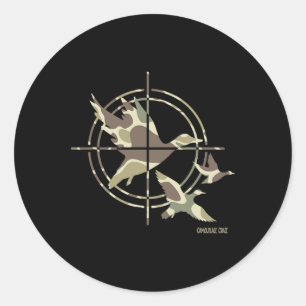 Adesivo Redondo Pato Voador Caçando Patos Camuflados Camo Caça