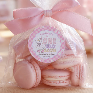 Adesivo Redondo Patoquinha Boba Rosa - Primeiro Aniversário da Men
