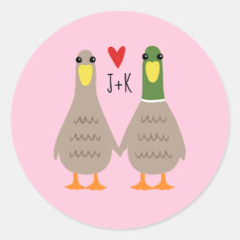 Adesivo Redondo Patos de Amor Iniciais Personalizados Namorados
