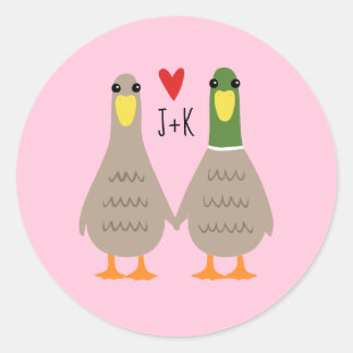 Adesivo Redondo Patos de Amor Iniciais Personalizados Namorados