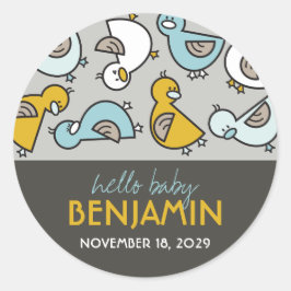 Adesivo Redondo Patos de Cartoon Azul Brincadinhos