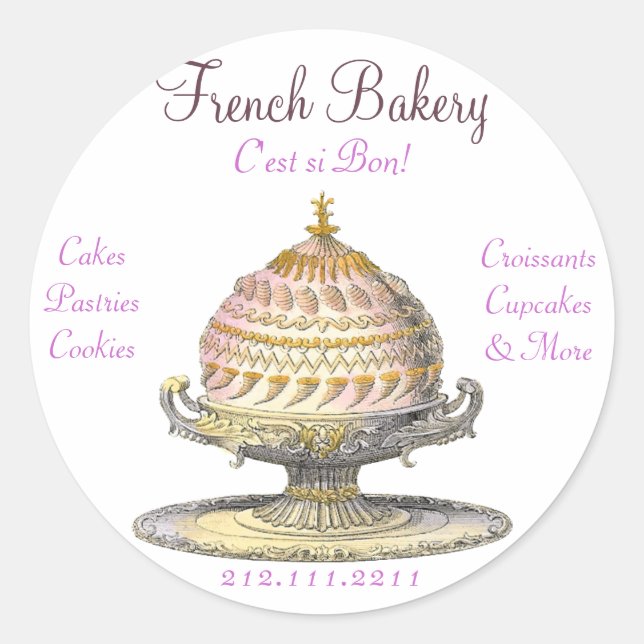 Adesivo Redondo Patrias Francesas Elegante Vintage: Bakery, Compro (Frente)