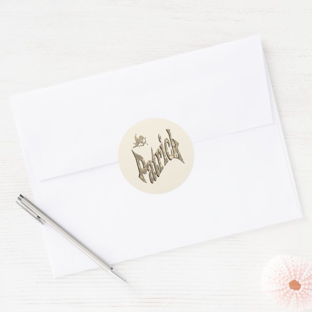 Adesivo Redondo 'Patrick' Nome Masculino Com Querubim, (Envelope)