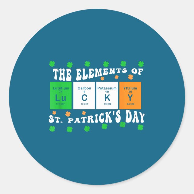 Adesivo Redondo Patricks Day Funny Elements Of Lucky Periodic Tabl (Frente)
