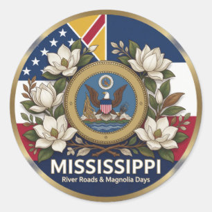Adesivo Redondo Patrimônio do Estado da Magnólia do Mississippi 🌸