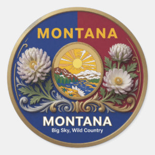 Adesivo Redondo Patrimônio do Estado do Tesouro de Montana 🏔️