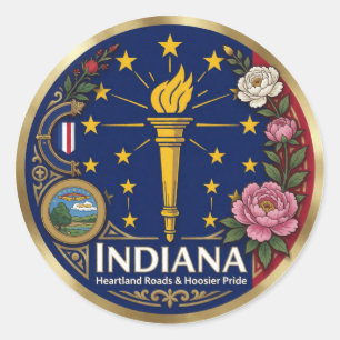 Adesivo Redondo Patrimônio do Estado Hoosier de Indiana ✦