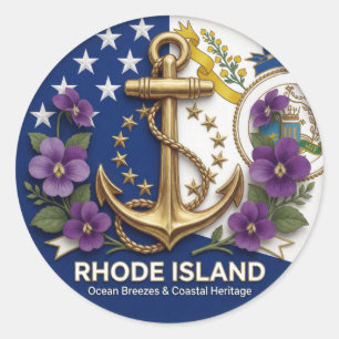 Adesivo Redondo Patrimônio do Estado Oceânico de Rhode Island ⚓
