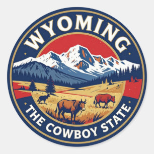 Adesivo Redondo Patrimônio Montanhoso do Estado Cowboy WYOMING