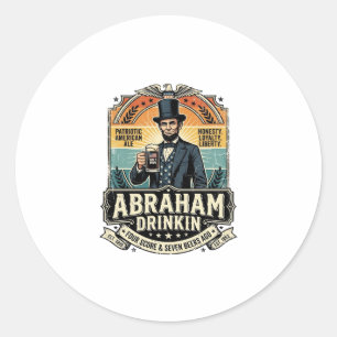 Adesivo Redondo Pátrio Abraham Bebendo Retro Desgastado