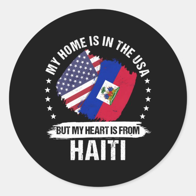 Adesivo Redondo Patriota Americano Bandeira do Haiti Raízes Haitia (Frente)
