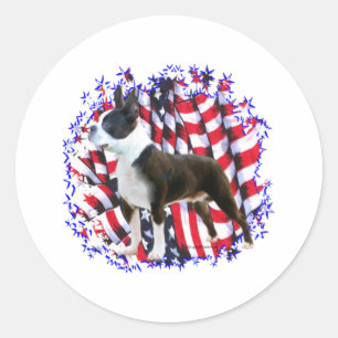 Adesivo Redondo Patriota de Boston Terrier