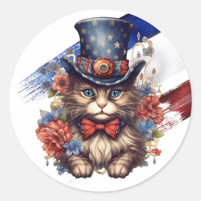 Adesivo Redondo Patriotic Americana Cat (Frente)