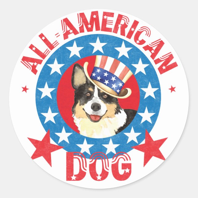 Adesivo Redondo Patriotic Cardigan Welsh Corgi (Frente)