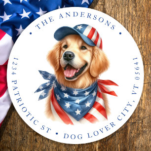 Adesivo Redondo Patriotic Dog 4 De Julho Endereço De Devolução