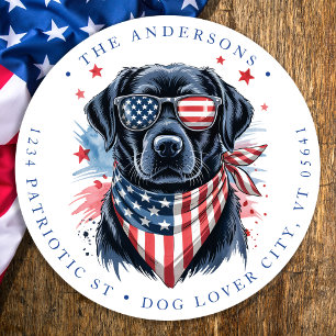 Adesivo Redondo Patriotic Dog 4 De Julho Labrador Endereço De Devo