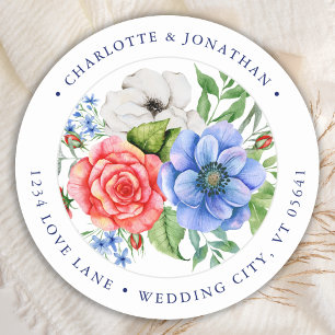 Adesivo Redondo Patriotic Floral Red White Blue Return Address