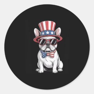Adesivo Redondo Patriotic Frenchie Dog Usa Bandeira 4 de julho Ame
