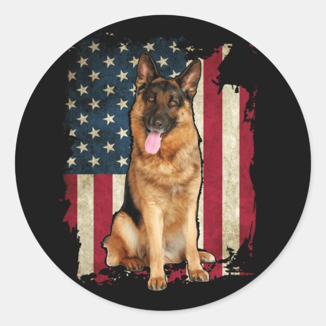 Adesivo Redondo Patriotic German Shepherd American Flag Dog (Frente)