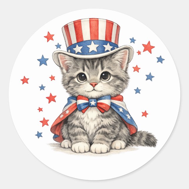 Adesivo Redondo Patriotic Kitten Red White Blue (Frente)
