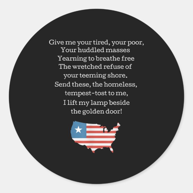 Adesivo Redondo Patriotic New Colossus Emma Lazarus Quote Usa Gift (Frente)