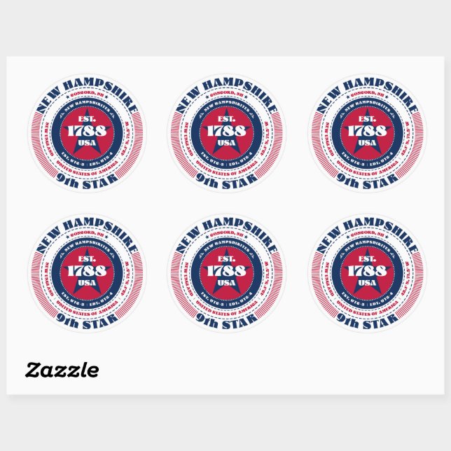 Adesivo Redondo Patriotic New Hampshire Circle Design Sticker (Folha)